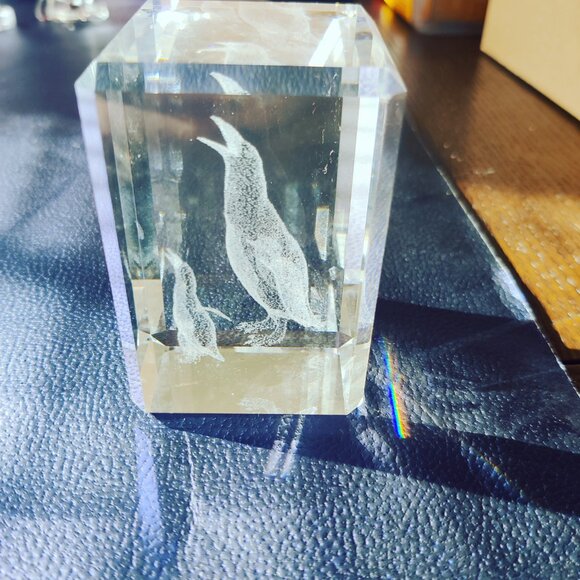 Crystal Hologram of a Penguin & Chick, Amazing to view all the angles. - Picture 2 of 4